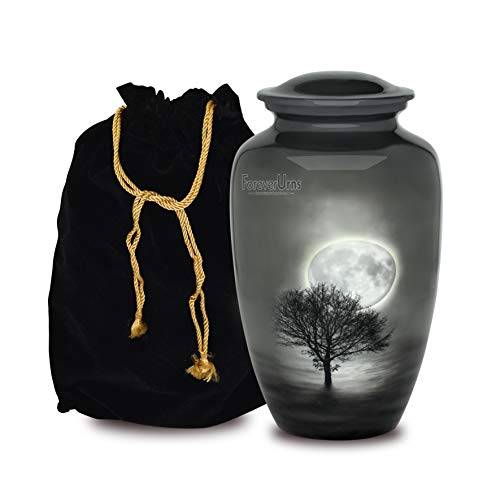 Forever URNS Adult Cremation Funeral Urn with Moon Night Tree Printed Theme for Human Ashes of Female & Male | 200 cu in | Large | Multicolor | Completely Handcrafted with Velvet Protection Bag