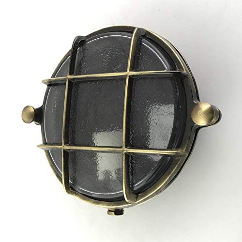 KsH y Co IP64 Acabado de óxido de latón Lámpara redonda de latón de mamparo náutico con enchufe de porcelana E14