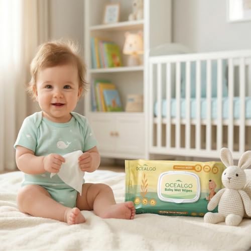 Image of Seaweed Baby Wipes (6pk) | 99% Pure Water, Aloe Vera & Vitamin E | Gentle for Face & Body | Hydrating, Alcohol-Free & Dermatologically Tested | Extra Smooth Design for Newborn Skin | 72 wipes