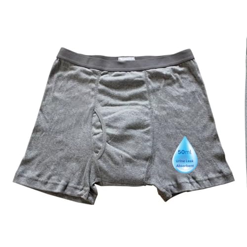 ZiaWorld Washable Incontinence Pants for Men with Fly Cotton Boxer Briefs Shorts for Mens Urinary Leakproof Reusable Underwear 50 ML Absorbent Breathable Odour Control (L)