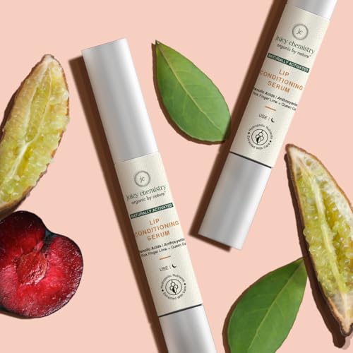 Image of Juicy Chemistry Lip Serum, 2 ml for Pigmented & Chapped Lips - Certified Natural Lip Conditioning Serum with Glycerine | Finger Lime & Liquorice penetrates the skin's deeper layers to regenerate cells, increase suppleness and aid hydration while providing a clear shine.