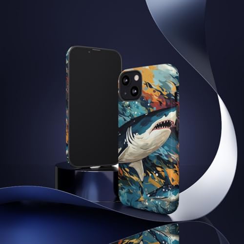 Coque iPhone 13 requin abstrait vagues océan protection rigide brillante