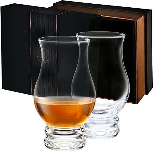 Set of 2 Whiskey Glasses with PRESENTATION storage GIFT BOX, 8oz Old Fashioned Drinking Glasses, Clear Bar Shot Glasses, Brandy Snifter Whisky Glass for Scotch Bourbon Liquor Tequila Gin Tonic Vodka