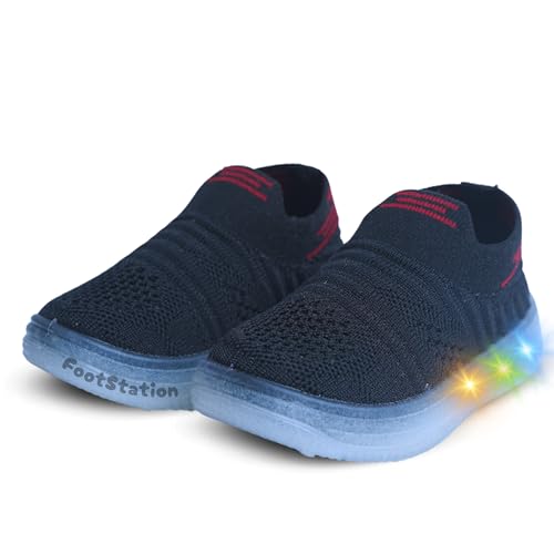 Image of Jugnu Toddler Boy's & Girl's LED Light-Up Shoes | Breathable Mesh First Walking Shoes with Soft Cushioned Insole & Stretchable Slipon Shoe for Infants & Kids (Age 18 Months to 5 Years)