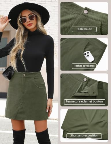 Jupe velours côtelé décontractés chic et elegant avec poche