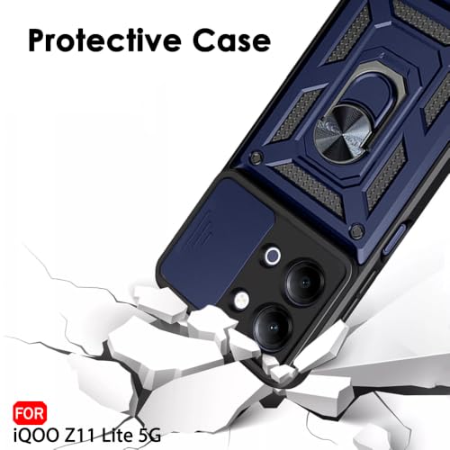Image of TheGiftKart Tough Armor Bumper Back Cover Case for iQOO Z11 Lite 5G | Sliding Camera Cover, Kickstand & Ring Holder | 360 Degree Protection Back Cover Case for iQOO Z11 Lite 5G (PC & TPU, Blue)