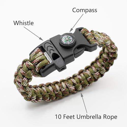 8-Pack 3in1 Notfall Überleben Armband mit Pfeife und Kompass, Überleben Kit, Wild Camping Ausrüstung Kit, Wildness Notfall Überleben Kit für Camping, Outdoor Reisen, Wandern, Notfall Überleben oder zu
