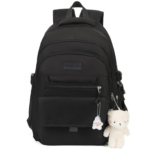 Image of PRLINJSK Girls Backpack for College High Middle School Student, Cute Aesthetic Bookbag for Teens Women with Accessories,Black