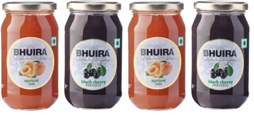 Image of Bhuira|All Natural Jam Black Cherry Preserve & Apricot -240g Each|No Added preservatives|No Artifical Color Added|Pack of 4