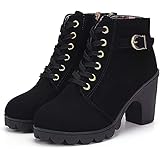 [SLOW＆MELLOW] ［スロウアンドメロウ］ショートブーツ レースアップ サイドジップ 厚底 スエード レディース ヒール高さ８㎝ シューズ 靴 2カラー サイドジッパー ファスナー 仕様 カジュアル 秋 冬 黒 茶 色 キャメル ブラック 紐 甲高 幅広 い 歩きやすい おしゃれ オシャレ かわいい (ブラック 24㎝)