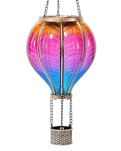Vuees Hot Air Balloon Solar Lantern, Christmas Gifts Outdoor Decor Garden Hanging Lights Art Design for Patio, Porch, Yard, Ornament, Unique Gift Ideas for Gardening Mom Grandma - 3 Colors