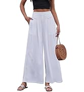 heipeiwa Women' s Culottes Linen Pants Summer Casual Flowy Beach Cotton Linen Wide Leg Palazzo Pants