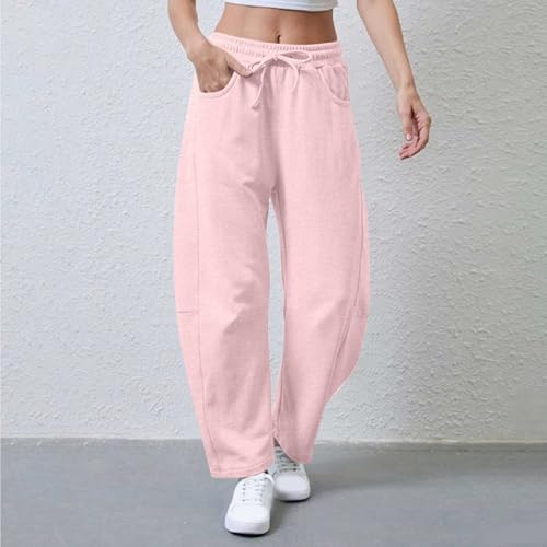 Womens Barrel Leg Sweatpants Drawstring Elastic Waist Workout Trousers Baggy Casual Cotton Palazzo Pants with Pockets2
