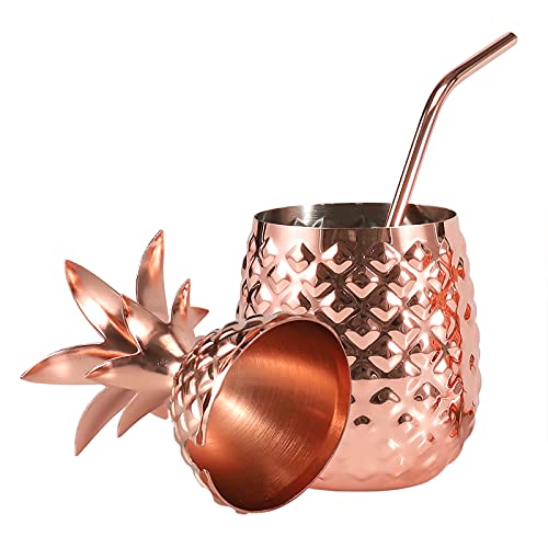 Muglio Ananas-Trinkbecher mit Kupfer-Strohhalm, 473 ml, Edelstahl, stehend, Cocktailbecher, Barware, Küche, Trinkparty Cover