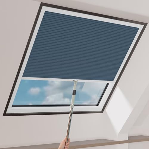 MYshade Custom Cordless Skylight Shades 100% Blackout Cellular Honeycomb Blinds for Roof Inclined Plane and Room Windows - UV Protection Energy-Efficient Easy Install (Nonwoven Fabric-Blue)