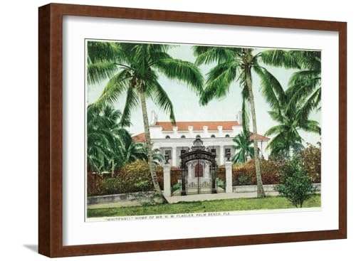 ART.COM Wall Art Print Palm Beach, Florida - Flagler House, Whitehall Exterior View on Brown Frame by Lantern Press, 22" x 16"