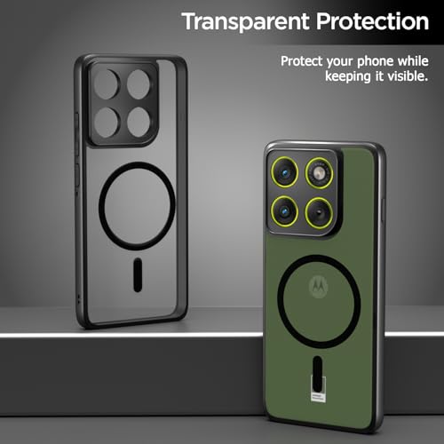 Image of Amazon Basics Back Cover for Motorola Moto Edge 70 5G Compatible with Mag-Safe | Shockproof Design | Hard Transparent Back Case (Black Mag-Safe)