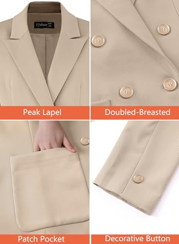 VFSHOW Womens Open Front Peak Lapel Double Breasted Back Slit Pockets Office Business Work Slim Blazer Jacket4