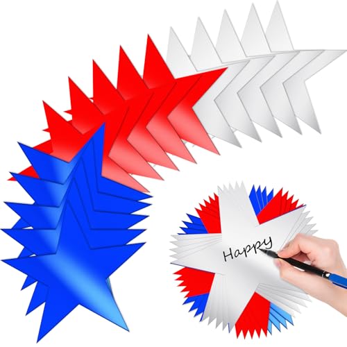 70 Pcs Red White and Blue Stars Confetti, Bright Glitter Double Printed Paper Cardboard Stars Decorations for Bulletin Board Classroom Wall Party Handmade Banner Decoration Supply