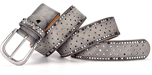 Familyhouse Women's Leather Western Belt with Rhinestones and Studs,Star Pin Holes Studded Belt for Jeans4