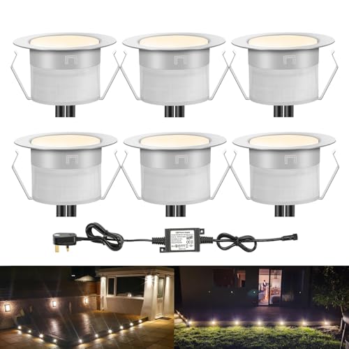 INDARUN Warmweiße LED-Terrassenlichter, wasserdicht, IP67, 0,6 W, Ø31 mm, Beleuchtung für Terrasse/Terrasse/Weg/Wand/Garten/Dekoration, 6 Stück