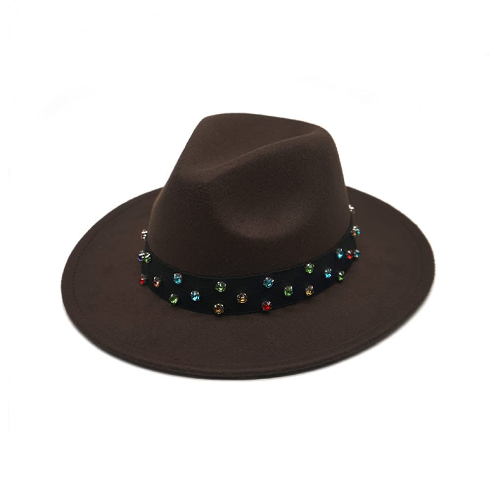 Cappello Fedora da Donna con Nastro di Perle Cappello da Sombrero da Donna Elegante Autunno Inverno a Tesa Larga