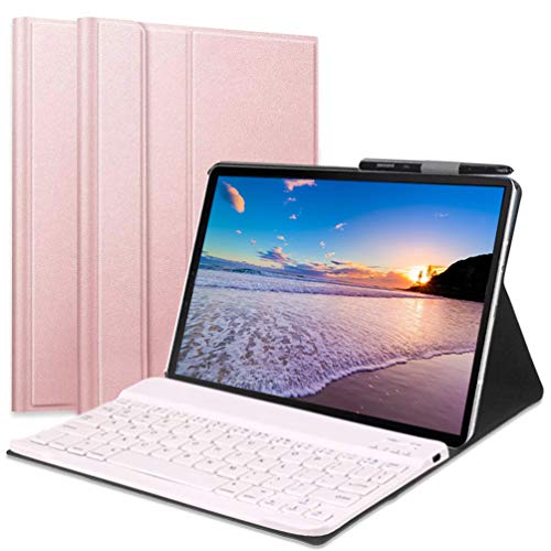 Upworld Bluetooth Keyboard Case for Samsung Galaxy Tab S6 10.5 inch (Model : T860/T865, 2019), Removable Wireless Keyboard with Leather Cover Support S Pen Wireless Charging, Rose Gold