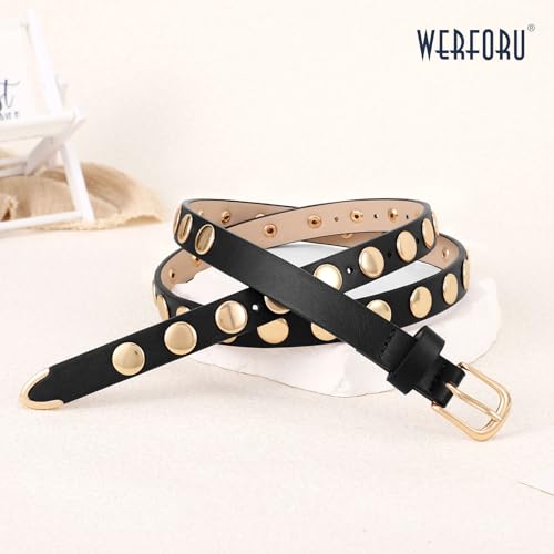 WERFORU 2 Pack Women Skinny Studded Belt Fashion Leather Waistbelts for Women Black Studded Belt for Jeans Pants 0.71" Width4
