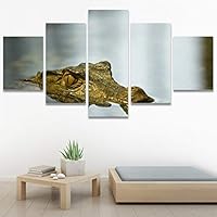 SIGNWIN 5 Panel Canvas Wall Art Alligators Closeup Dramatic Expressionism Hallway Minimalist Multicolor for Home Decorations Ready to Hang - 60