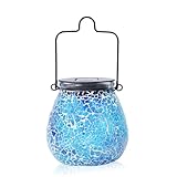 Bshine Mosaic Solar Lantern Outdoor Hanging Waterproof, Glass Blue Mosaic Light Indoor Decorative Table, Garden Decor for Yard Outside, Path, Courtyard, Lawn, Birthday Gift for Mom Women Gardening