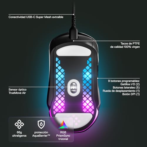 Image of SteelSeries Aerox 5 - Holey RGB Gaming Mouse - Ultra-lightweight Water Resistant Design - 18K DPI TrueMove Air Optical Sensor