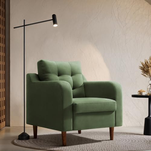 Image of Duroflex Ease Plus - 1 Seater Sofa Set for Living Room | 3 Year Warranty | Premium Wooden Frame Sofa | Anti-Pilling Fabric, Fade & Termite Resistant | Comfortable & Durable Couch - Chive (Green)
