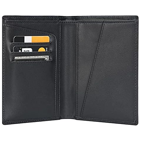 Polare Functional RFID Blocking Leather Passport Holder Travel Bifold Wallet For Men, Black, S, Rfid Wallet Cover