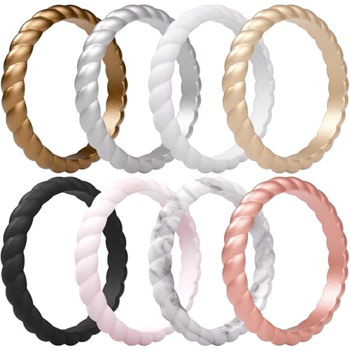 ThunderFit Womens Thin Swivel Silicone Wedding Bands, Stackable Rubber Engagement Rings 2.5mm Wide 2mm Thick - 1/4/8/10/12 Variety Multipack