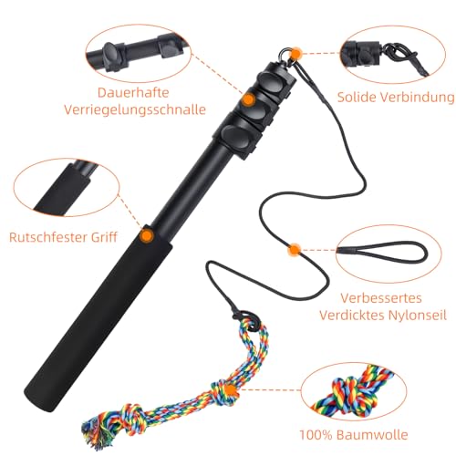 autozen Reizangel Hunde, 124cm Reizangel 6 Stücke für Hunde längenverstellbar Hundespielzeug aus Aluminiumlegierung mit 3 Hundespielzeug Seil für Training