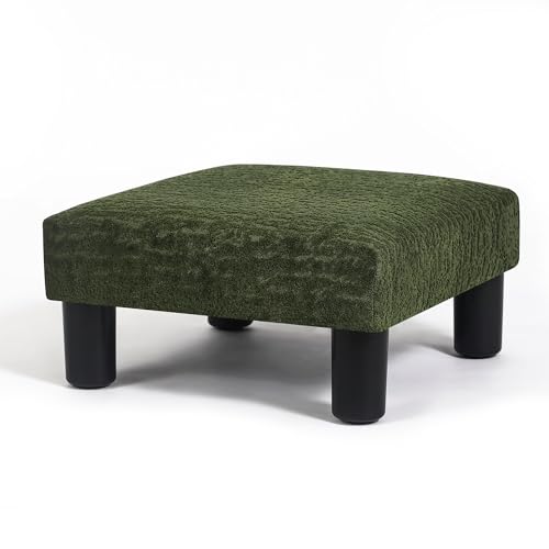Joveco Small Foot Rest Stool Ottoman, 3D Velvet Square Upholstered Footstool for Chair, Under Desk, Office, Living Room, Deep Green