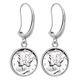 American Coin Treasures Coin Earrings Mercury Dime | Silvertone Hook Style | Genuine Coin | Women's Fashion Jewelry