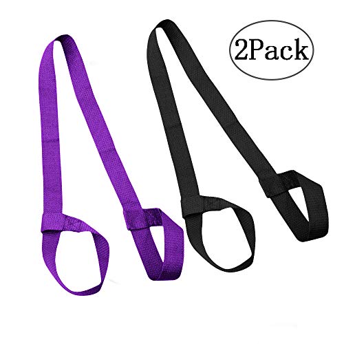 Yoga Cinturon, Yoga Correa, 2 Piezas 150cm x 3.8cm Yoga Mat Sling Ajustable para Accesorios de Estera de Yoga (Negro, Morado)