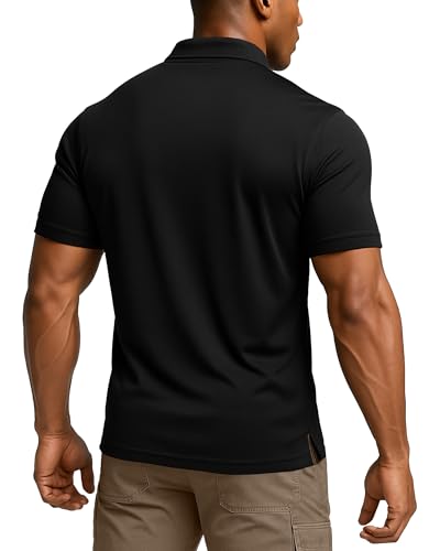 NY Threads Men's Polo Shirt Short Sleeves UPF 50+ Quick Dry Performance Tactical Pique Jersey Golf Shirt, Large, Black
