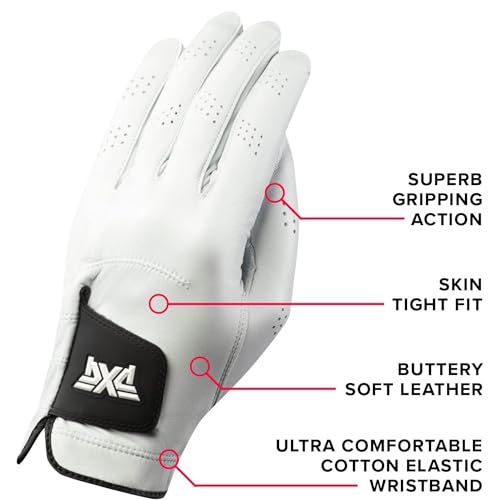 PXG Golf Mens Players Glove Right Handed Golfer Left Handed Glove Cabretta Leather Medium White
