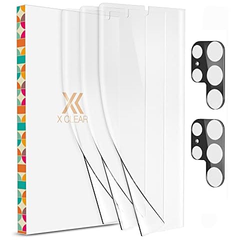 XClear 3 Pack Flex TPU Screen Protector Designed for Galaxy S22 Ultra + 2 Pack Camera Lens Tempered Glass, Case Friendly Fingerprint Unlock Compatible 2022 6.8 Inch Model [Not For S22/S22 Plus] Cover