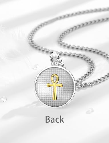 INFUSEU Ancient Egyptian Jewelry Ankh Anubis Necklaces for Men and Women, 22+2 Inch Cuban Link Chain3
