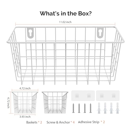 MaraFansie-Hanging-Kitchen-Baskets-Wire-Storage-Basket-Adhesive-and-Screws-Basket-Over-the-Cabinet-Door-Organizer-with-Adhesive-Strips-and-Screws-Accessories-2-Installations-2-Pack-White