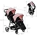 PeakPursuit Lightweight Double Stroller for Infant & Toddler - Reversible Tandem Pushchair with Collapsible Bassinet - Adjustable Backrest & Canopy, 5-Point Harness, Large Storage Basket - Pink