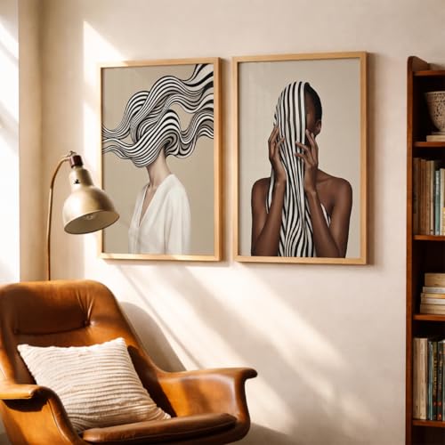 Image of TheMakerly Modern Art Wall Painting Set of 2 for Living Room | Premium HD Printed Wall Frames for Bedroom, Office & Home Decor | Minimalist Contemporary Wall Art (Ready to Hang) (M.9, 10x13 inches)
