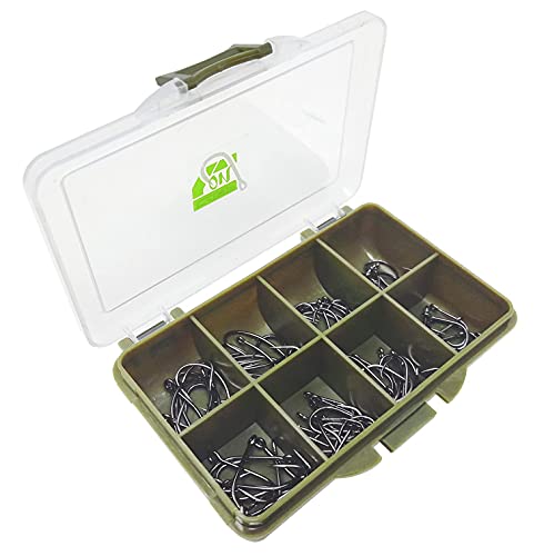 Carp On - 80 sortierte Angelhaken ohne Widerhaken – gebogener und breiter Spalt (Größe 4, 6, 8 und 10), wird in einer robusten Aufbewahrungsbox geliefert – 15 cm x 12 cm x 3 cm [14–46810]