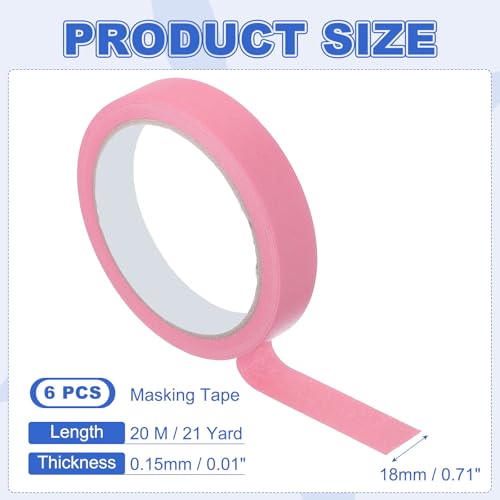 Image of MECCANIXITY Masking Tape 0.7 Inch x 21 Yard Painter's Tape Pink Paint Tapes for DIY Crafts Arts Drawing Decoration Labeling Car Painting Artist Teachers, Pack of 6