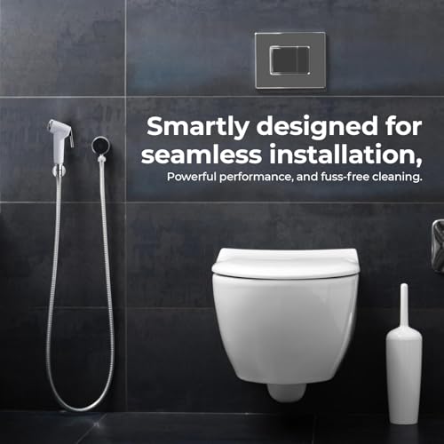 Image of Mila Health Faucet Pureflo | ABS Chrome & White Handheld Bidet Spray| with 1.2m SS304 Hose Pipe | Modern Jet Spray for Toilet Hygiene | Anti-Slip Grip, Leak-Free, Easy Install | Bathroom Fitting