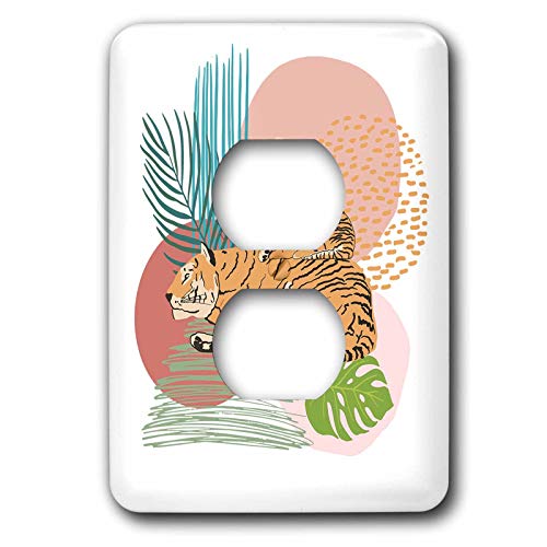 Double prise Hibiscus et Tigre 3dRose | Plaque murale au motif jungle éclatant