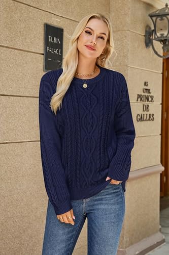 Women's Cable Knit Sweaters Oversized Crewneck Sweater Long Sleeve Chunky Pullover Top Loose Casual Fall Outfits2